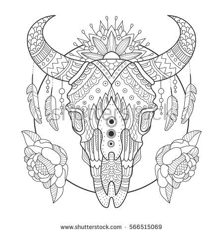 Drawing Skulls Book Cow Skull Coloring Book Vector Illustration Anti Stress Coloring