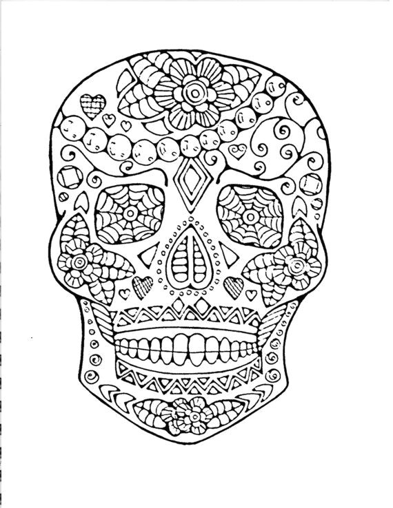 Drawing Skulls Book Day Of the Dead Adult Coloring Page original Hand Drawn Art In Black