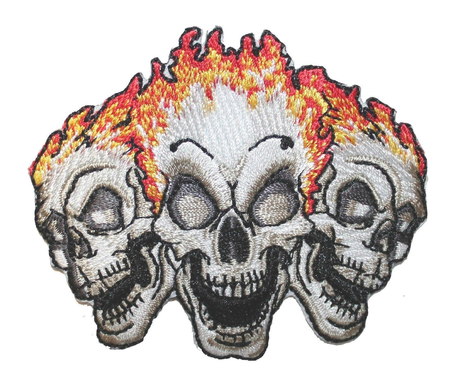 Drawing Skulls On Fire 5 99 Three Skulls On Fire Biker Patch Trio Death Tattoo