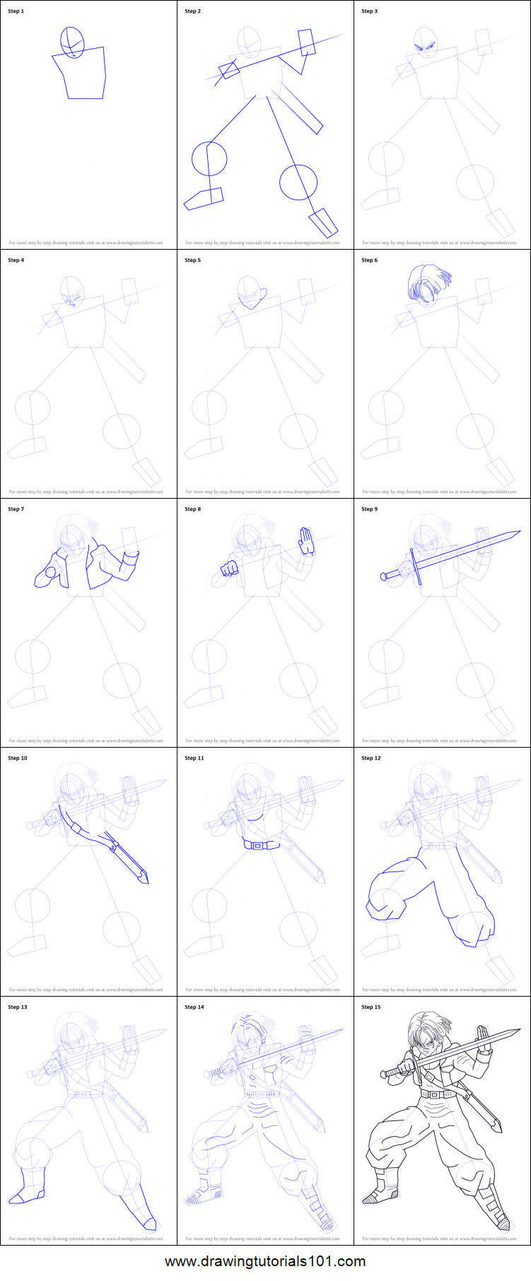 Drawing Steps for Dragons How to Draw Trunks From Dragon Ball Z Printable Step by Step Drawing