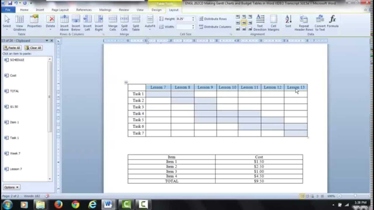 Drawing T Accounts In Word Gantt Charts and Tables In Word Video 1 Insert Plot Data Youtube