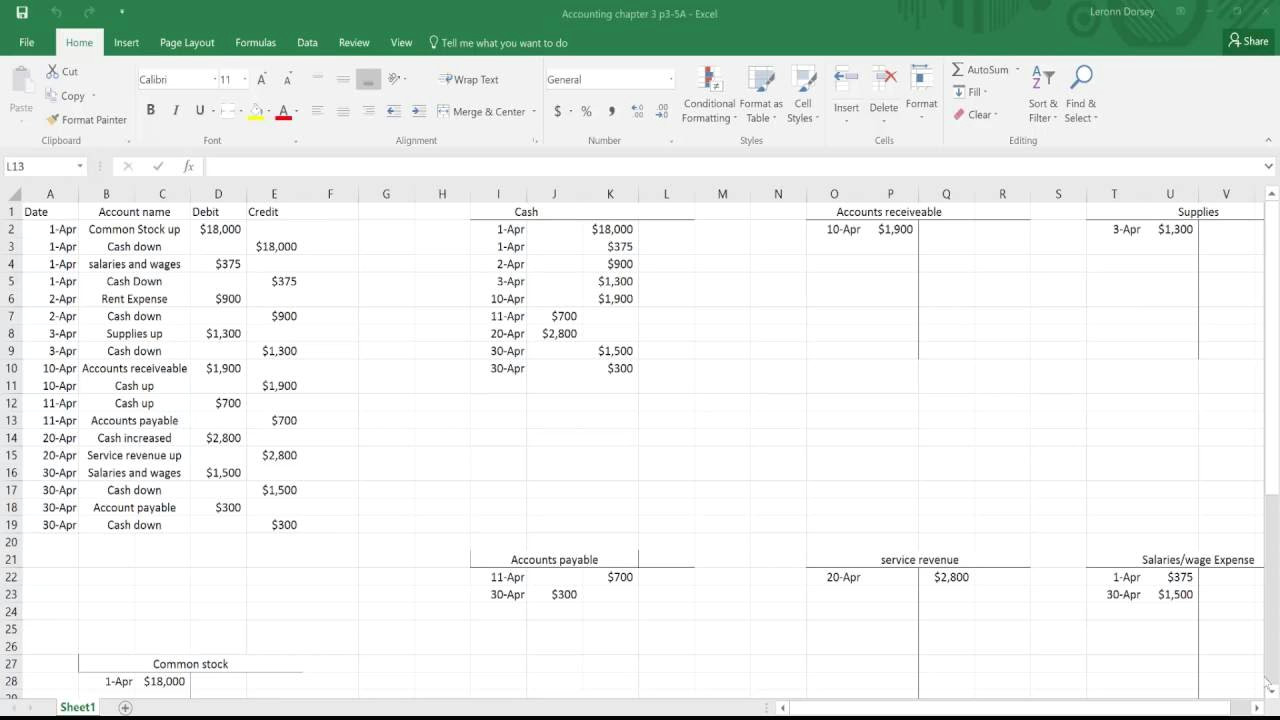 Drawing T Accounts In Word How to Make General Ledger Accounts In Excel T Accounts Youtube
