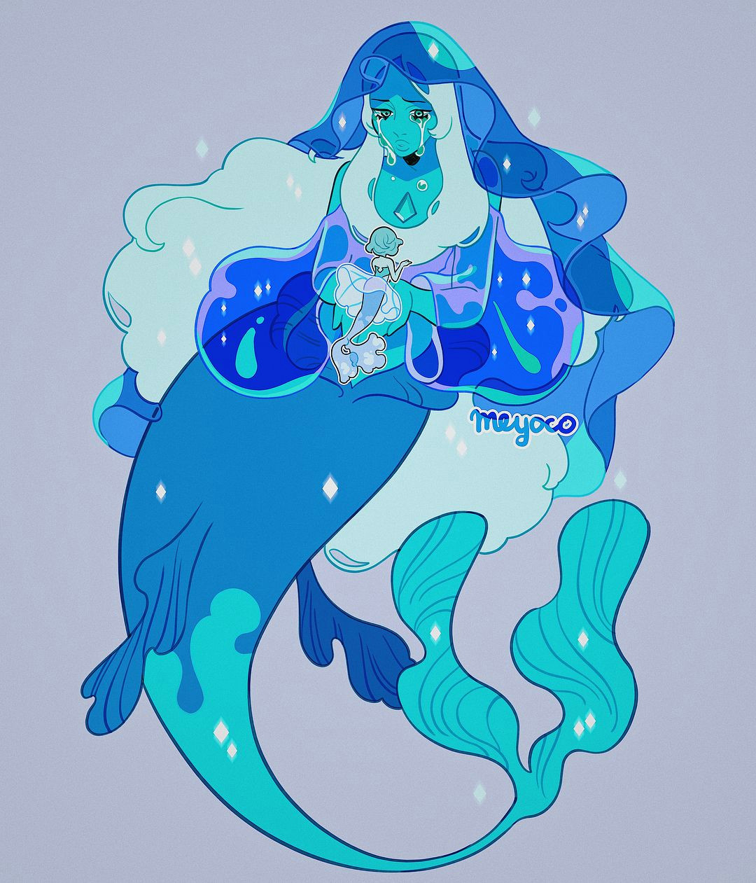 Drawing Things Underwater Feeling Indulgent so I Drew Mermaid Blue Diamond and Her Pearl too