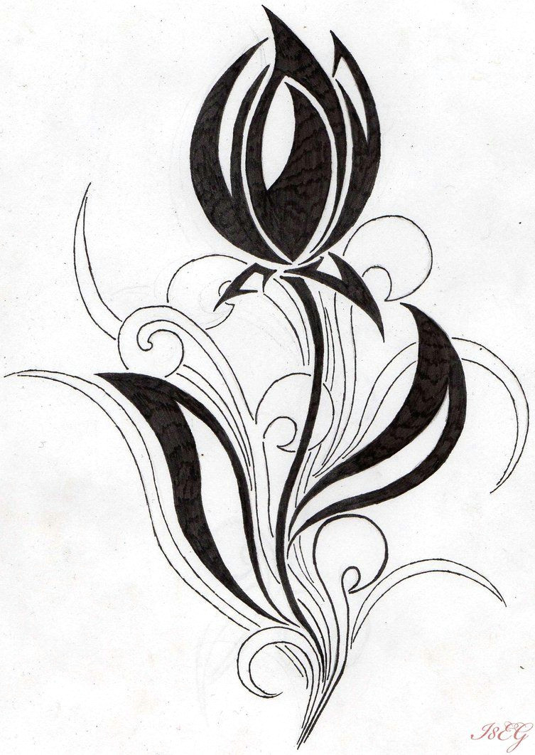 Drawing Tribal Flowers Flower Tribal Tulip by Aglinskas Srdce Tulip Tattoo Tattoos