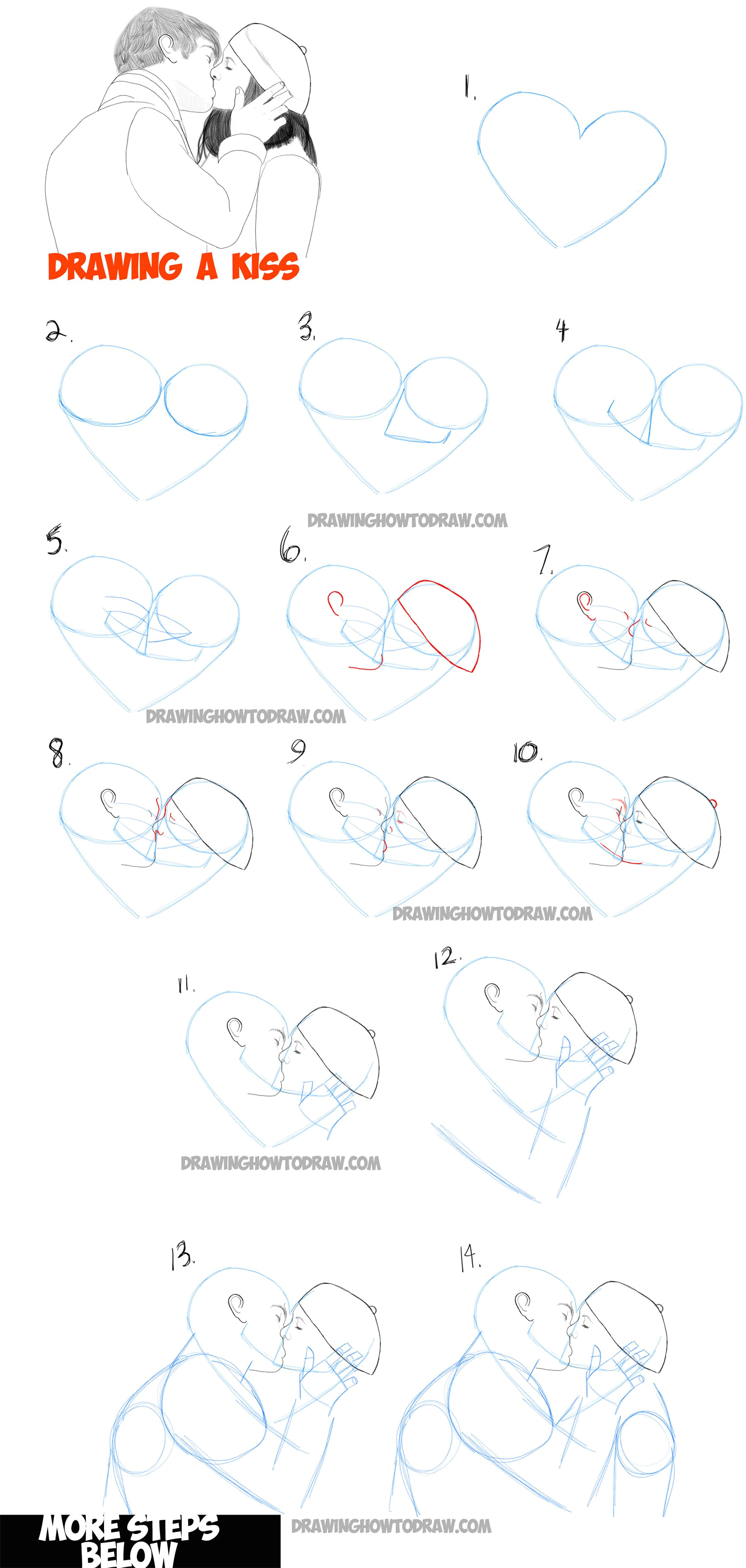 Drawing Tutorials 101 Cartoons How to Draw Romantic Kisses Between Two Lovers Step by Step