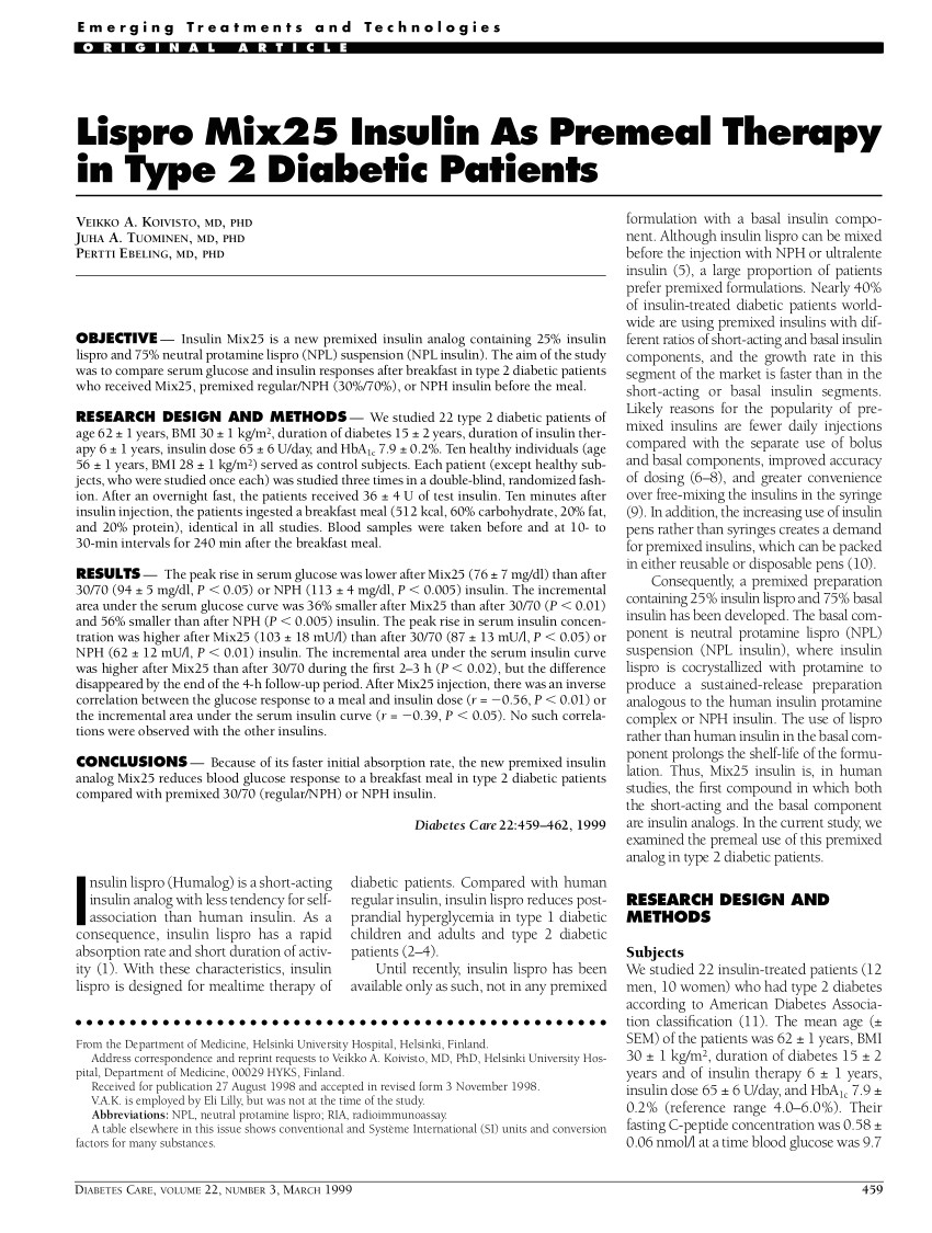 Drawing Up Insulin Pdf Lispro Mix25 Insulin as Premeal therapy In Type 2 Diabetic Patients