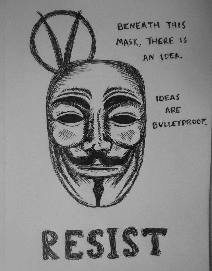 Drawing V for Vendetta Sketch Of the Guy Fawkes Mask with Quotes From V for Vendetta