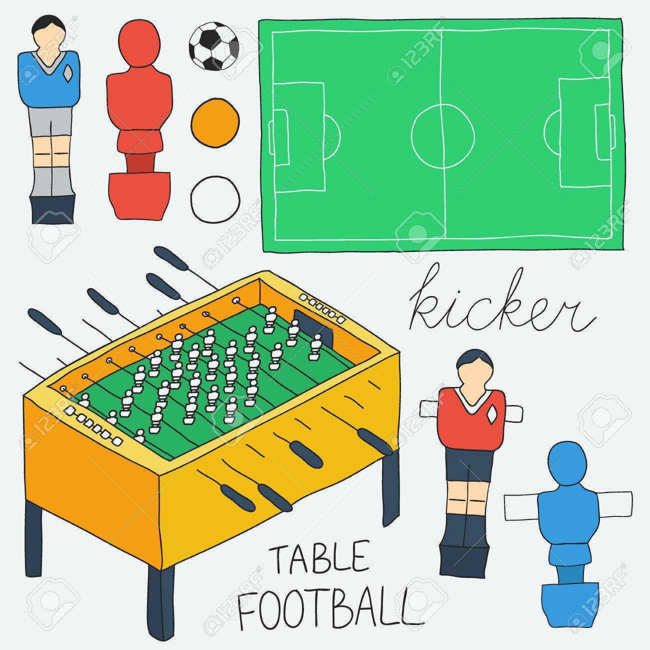 Drawing Vector Fields Table Football Set Hand Drawn Cartoon Collection Of Kicker Icons