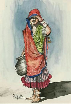 Drawing Village Girl 47 Best Indian Women Images Pen Watercolor Hindu Art India Art