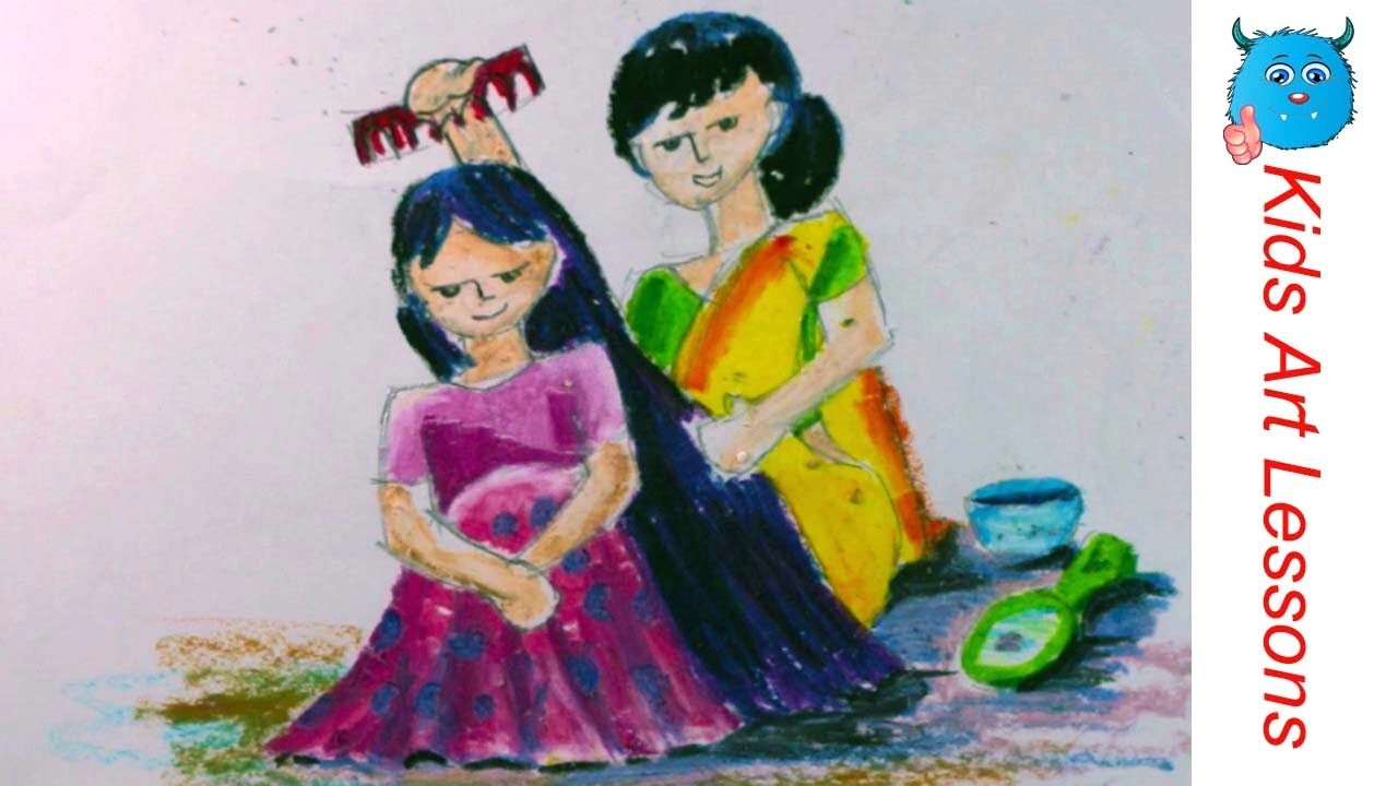 Drawing Village Girl How to Draw A Figure Composition Village Woman Combing Daughters