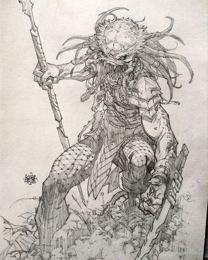 Drawing Vs Painting Predator Commission 2 by Rogercruz Comic Art Predator Art