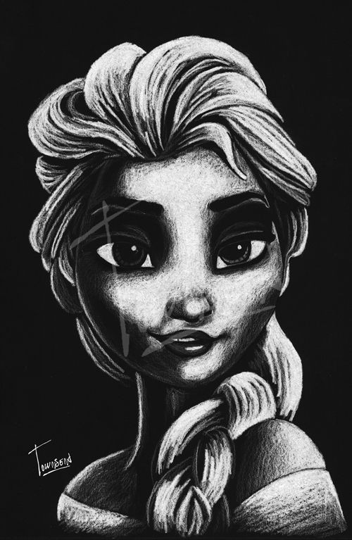 Drawing Wight the Cold Never Bothered Me Anyways 12×12 White Charcoal On Black