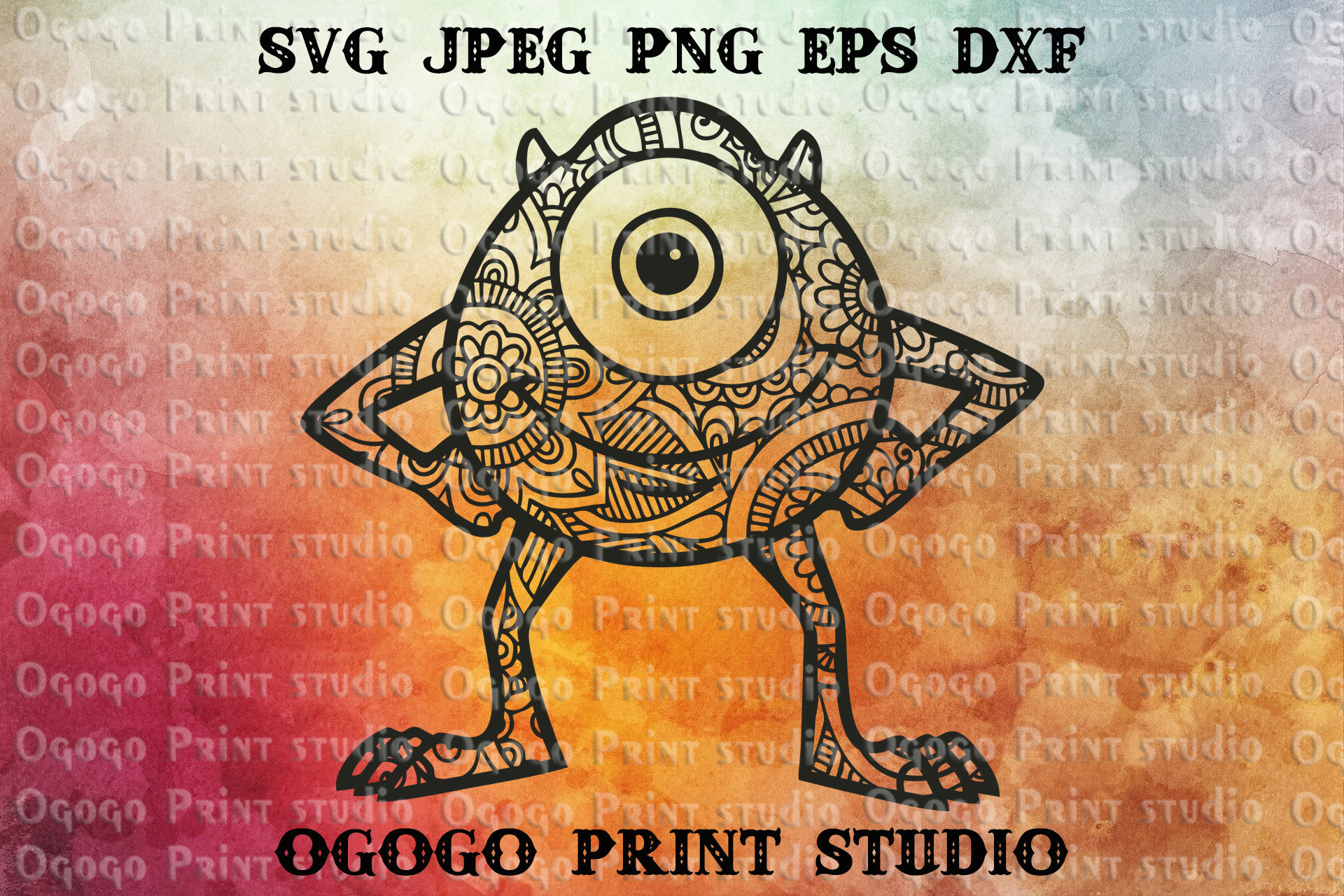 Drawing with orange Eyes Logo Mandala Stil Mike Svg Monsters Inc Svg Zentangle Svg Doodle Etsy