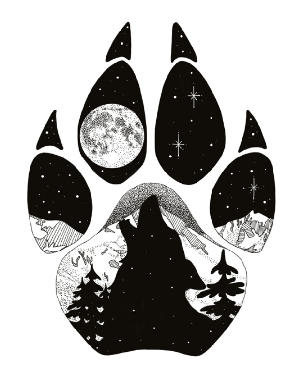 Drawing Wolf Paw Prints Howl at the Moon Wolf Paw Print with Howling Wolf Inside and Mt