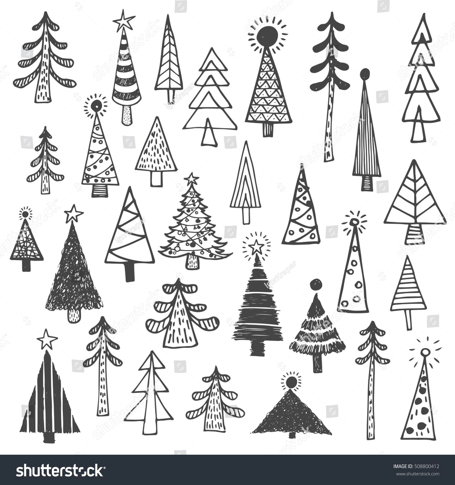 Drawing X Mas Tree Christmas Tree White Spruce Fir Fir Tree Simple Drawing Set Draw
