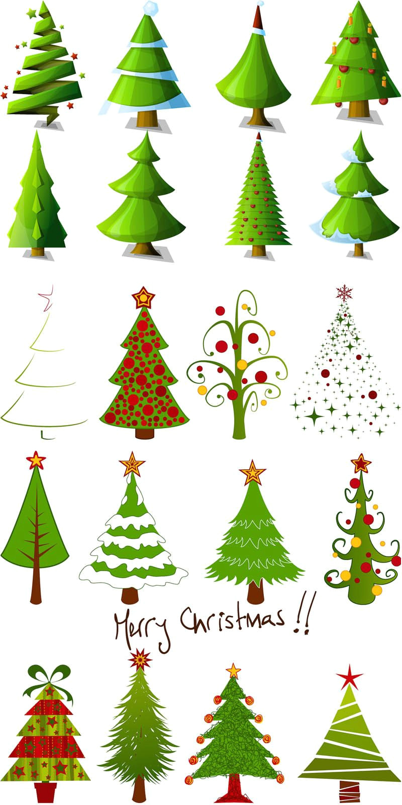Drawing Xmas Decorations 2 Sets Of 20 Vector Cartoon Christmas Tree Designs In Different