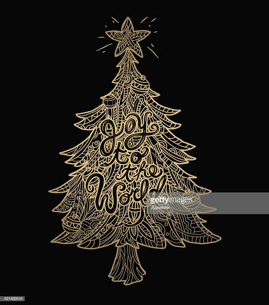 Drawing Xmas Tree Hand Drawn Golden Christmas Tree Vektorgrafik Getty Images