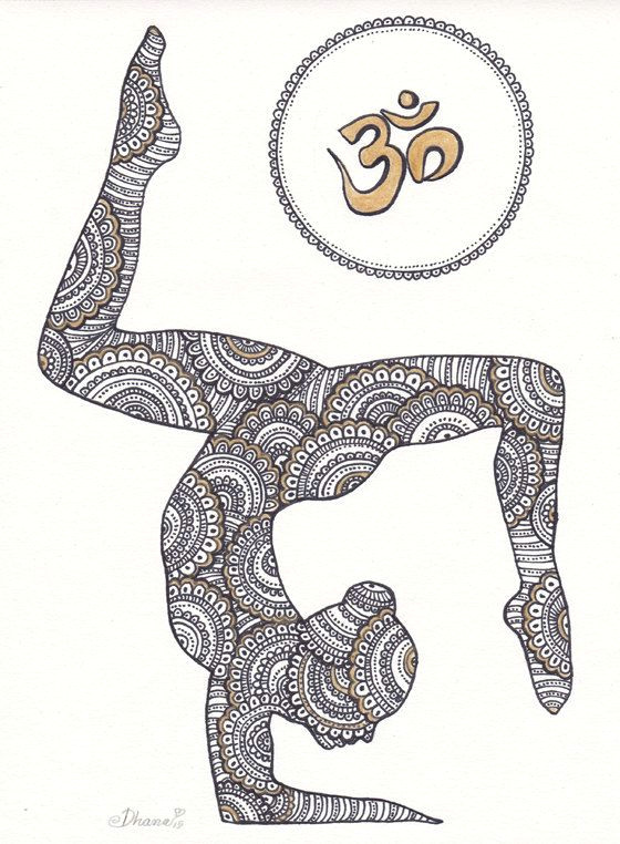 Drawing Yoga Girl Golden Om Symbol Yoga Wall Decor Yoga asana Instant Digital