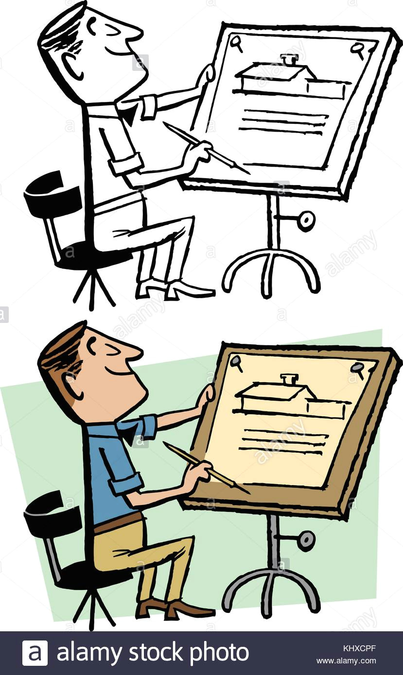 Drawingboard V An Architect Designing A House On His Drawing Board Stock Vector Art