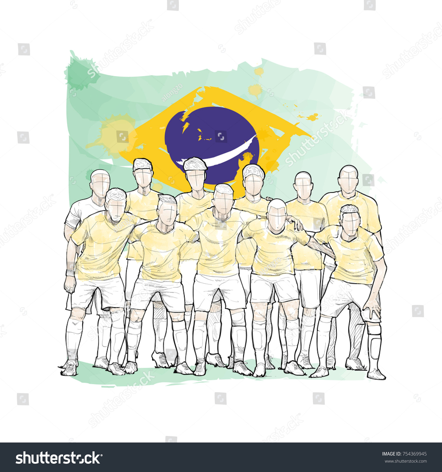 Drawingfield.m soccer Team Pose Photo before soccer Stock Vector Royalty Free