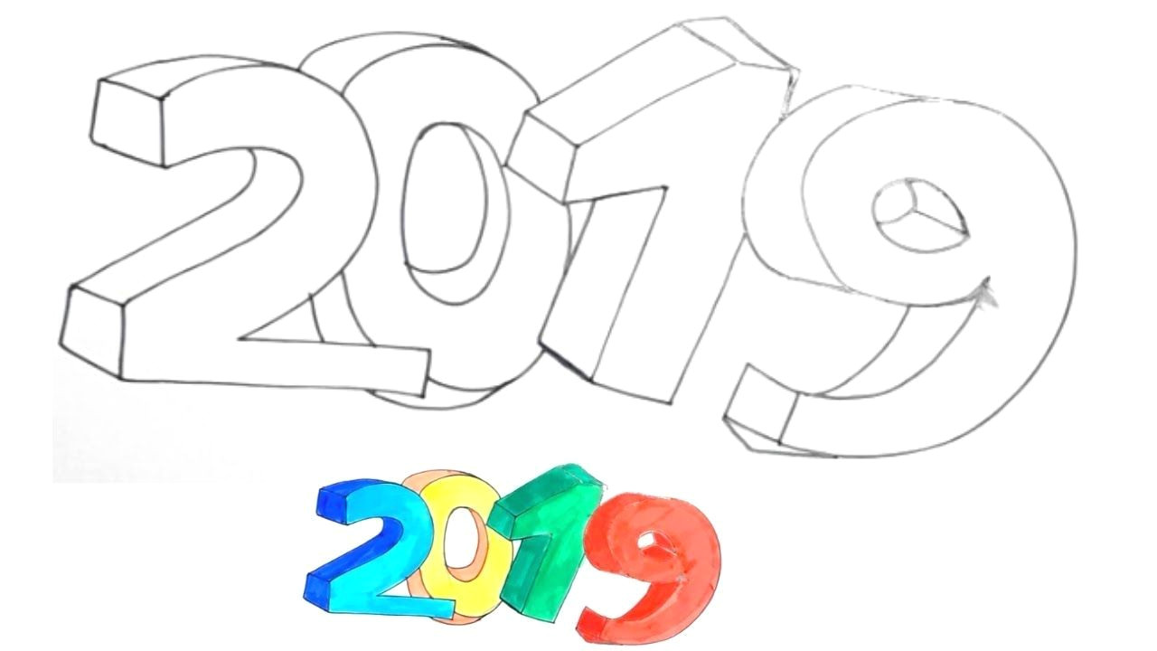 Drawings Easy 2019 How to Draw 2019 In 3d Easy and Simple 2019 3d 3ddrawings