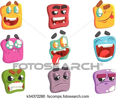Drawings Easy Emoji Clipart Of Square Face Colorful Emoji Set K54372280 Search Clip