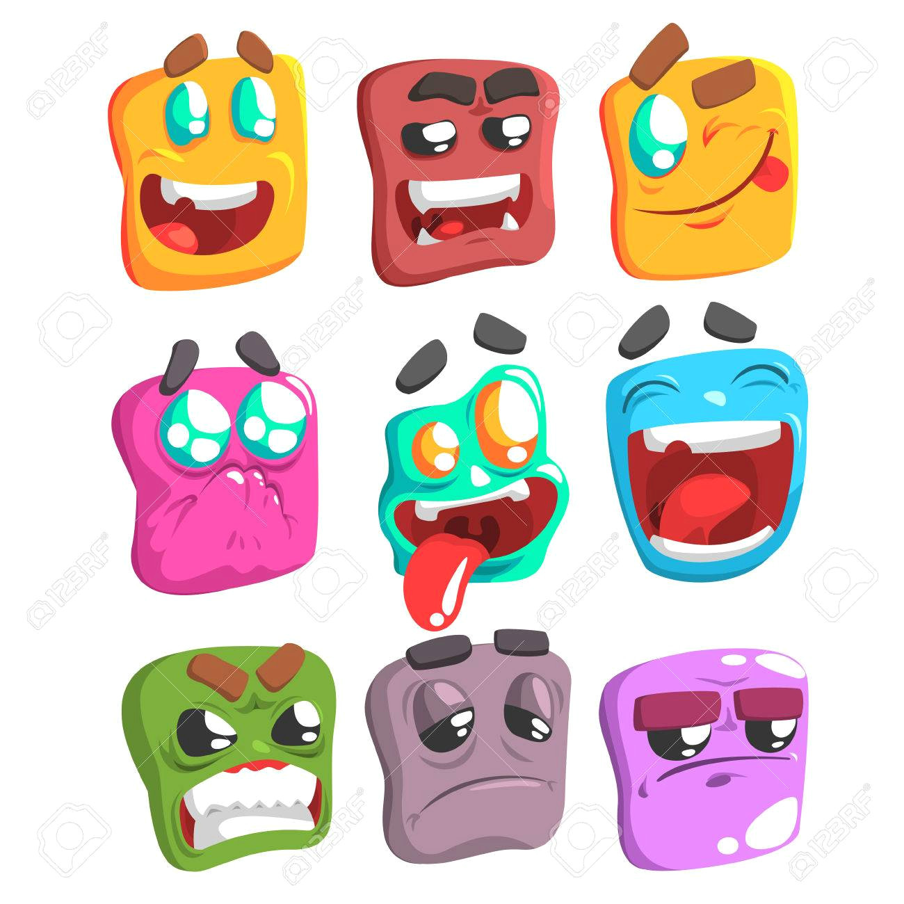 Drawings Easy Emoji Square Face Colorful Emoji Set Od isolated Icons On White Background
