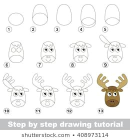 Drawings Easy to Copy Step by Step Raster Copy Visual Game for Kids How to Draw A Funny Elk Drawing