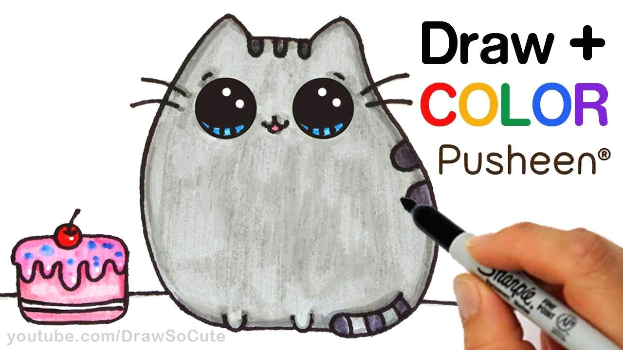 Drawings Easy with Color How to Draw Color Pusheen Cat Step by Step Easy Cute Cartoon Cat