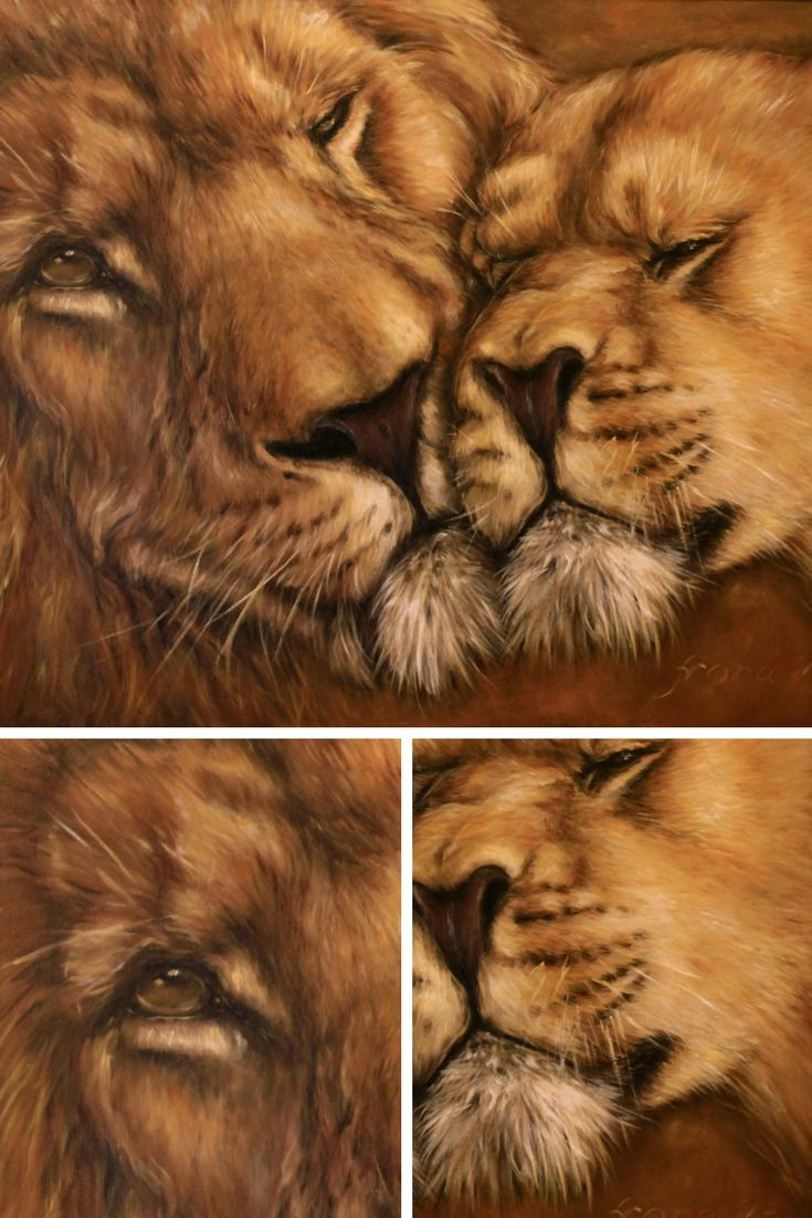 Drawings Of A Big Cat Lions Tenderness Oil Painting On Canvas Of Large Size by Eletart for