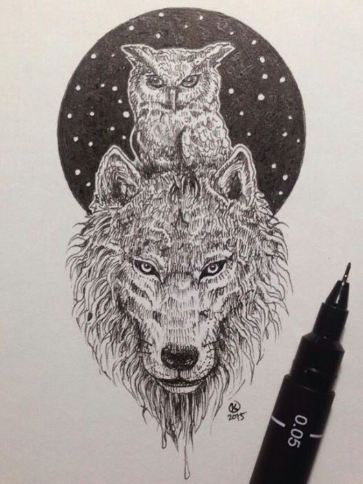 Drawings Of A Wolf Tattoo Amazing Owl and Wolf Pic by Kerby Rosanes May Have to Get This as