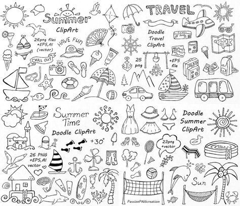Drawings Of Big Hands Big Set Of Doodle Summer Cliparts Hand Drawn Vacation Clipart