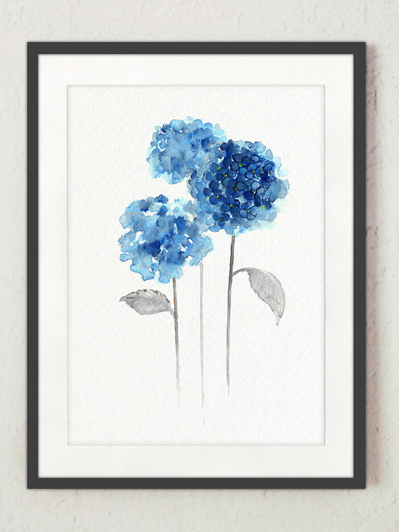 Drawings Of Blue Flowers Hydrangea Giclee Fine Art Print Watercolor Flower Painting Blue
