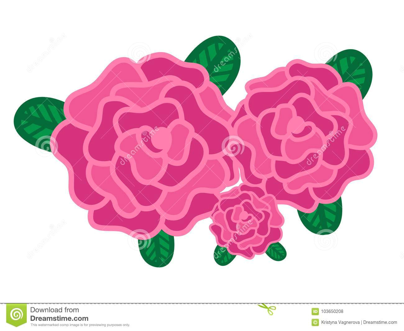 Drawings Of Bunch Of Roses Pink Roses with Leaves Vector Stock Vector Illustration Of Flower