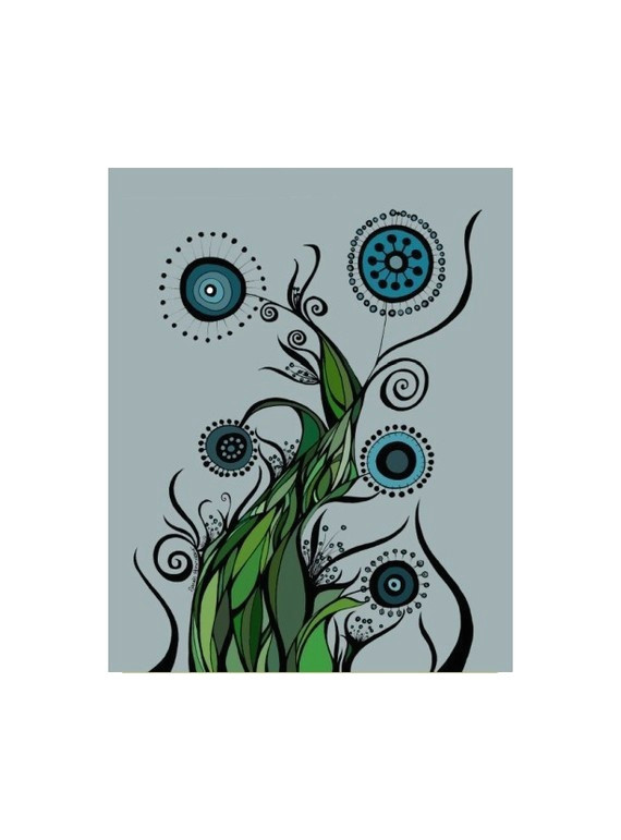 Drawings Of Climbing Flowers Climbing Flower Pods In Greens and Blues 8×10 Print Artsy Ink Art