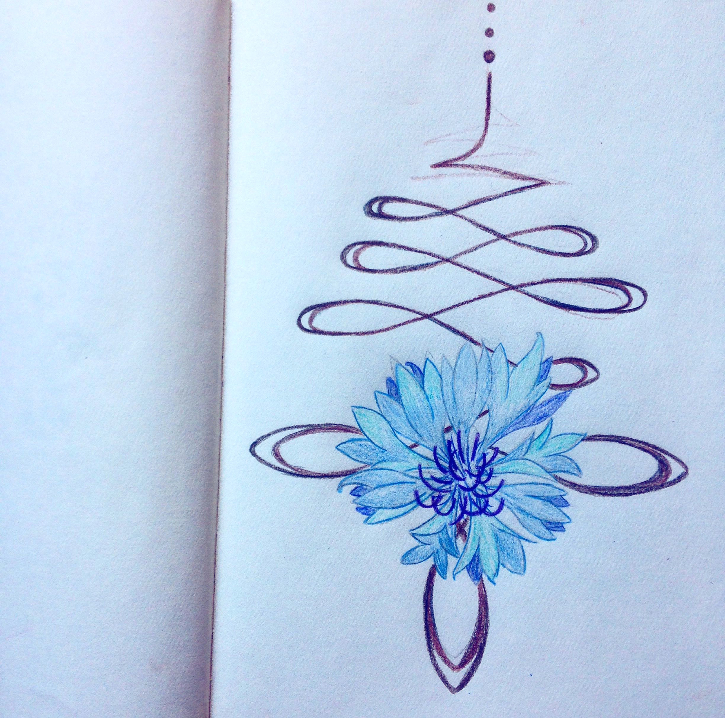 Drawings Of Corn Flower Tattoo Doodle by Me Cornflower and Unalome Combination Tattoo Just