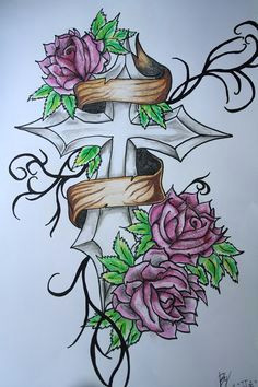 Drawings Of Crosses with Roses Tattoos Of Roses with Thorns Rose and Thorn Tattoos Cool Tattoos
