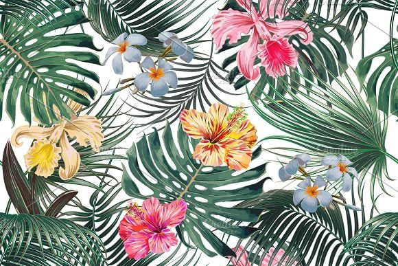 Drawings Of Exotic Flowers Tropical Leaves Flowers Pattern Tropicalpattern Exoticflowers