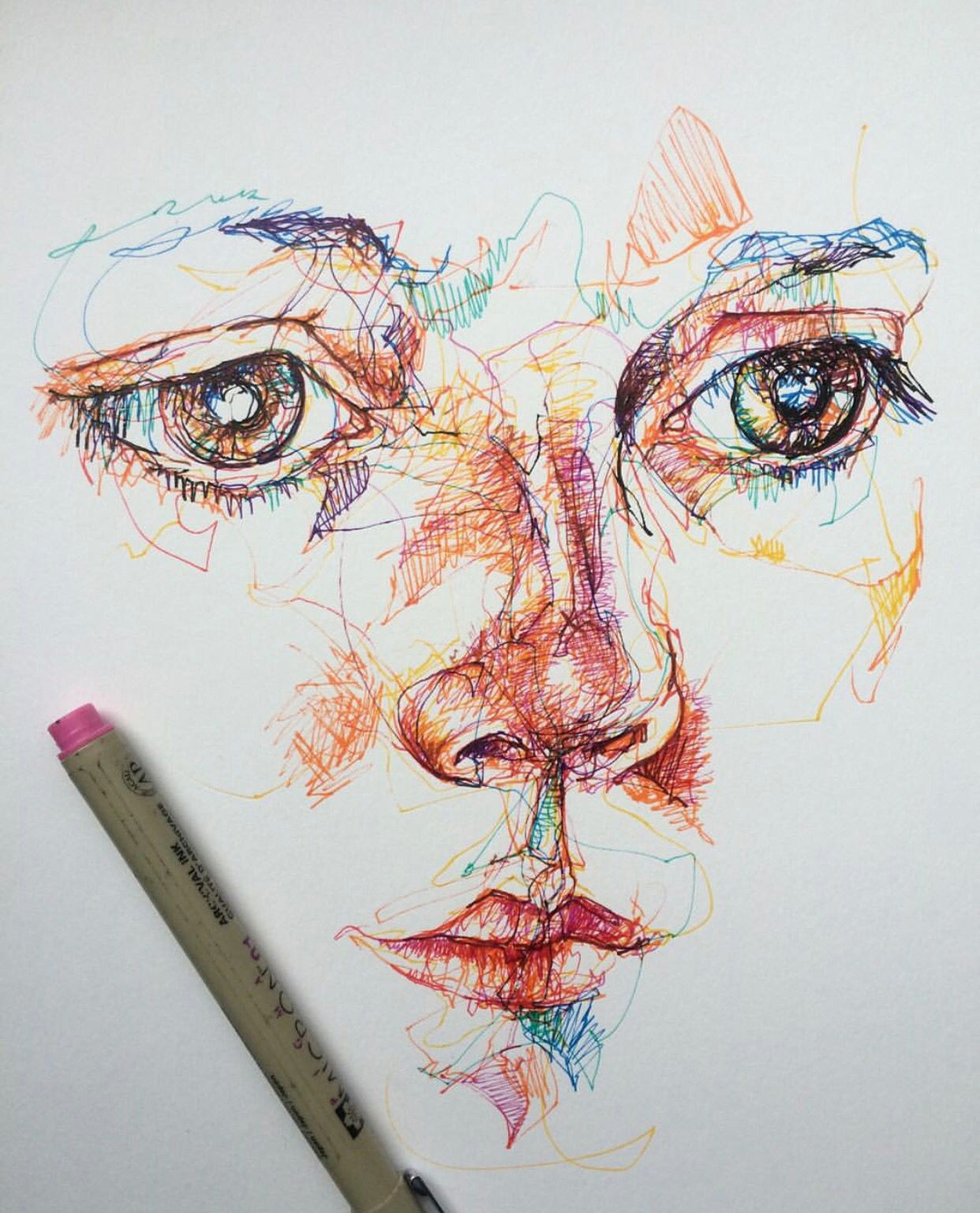 Drawings Of Eyes with Pen Coloured Pen Fine Liner Portrait Face Drawing Sketch Line Layers