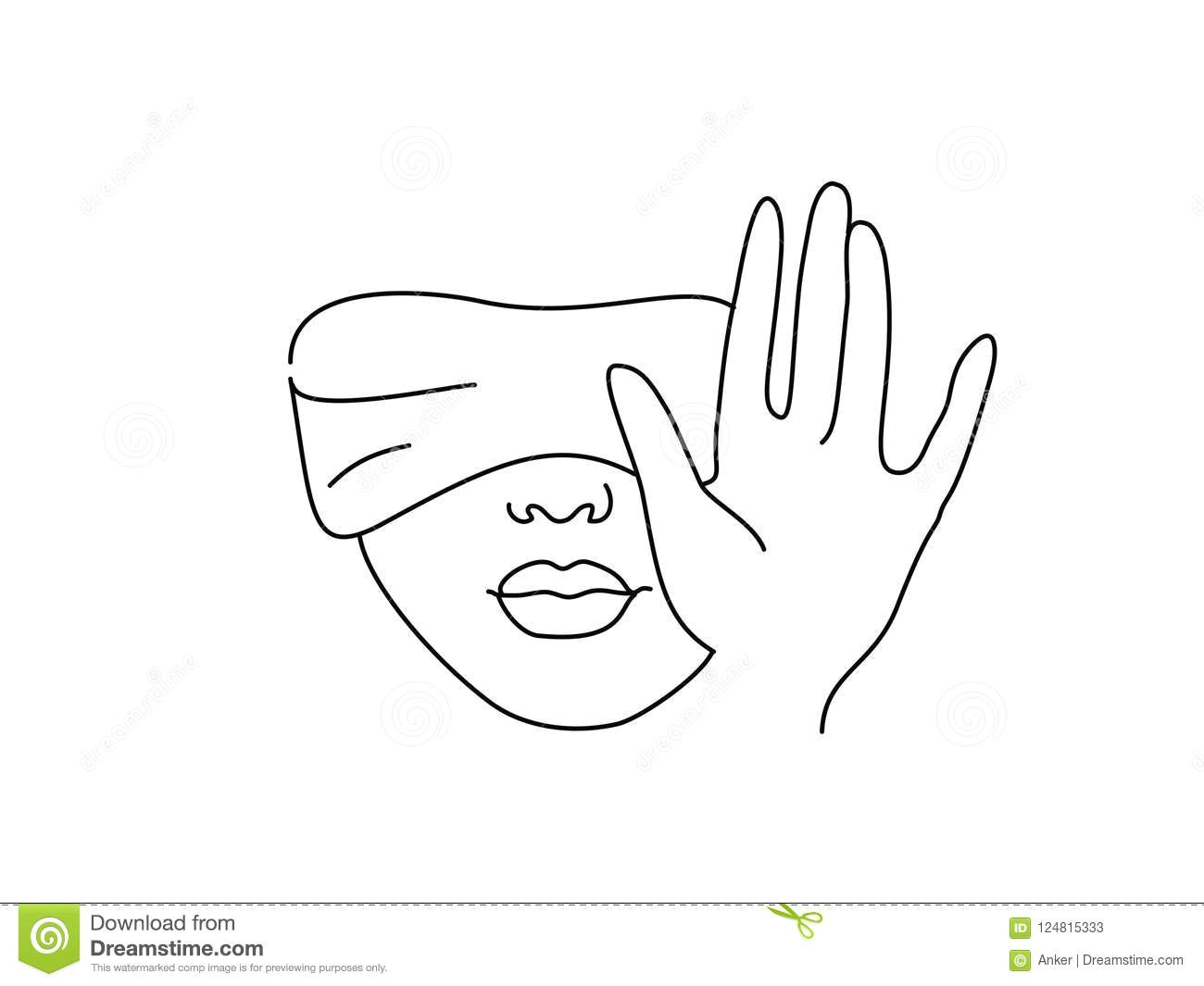 Drawings Of Female Hands Line Drawing Art Blindfolded Woman with Hand Stock Vector