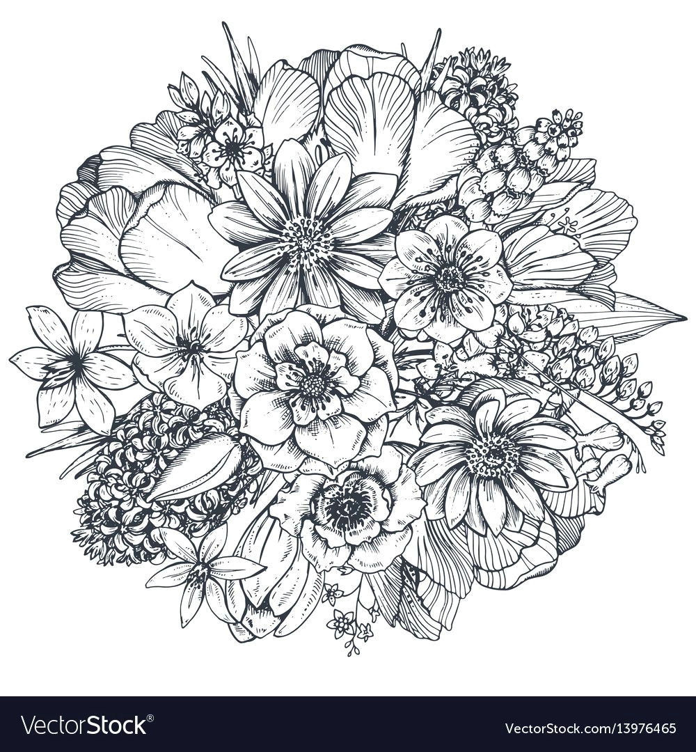 Drawings Of Flower Composition Floral Composition Bouquet with Hand Drawn Spring Flowers and