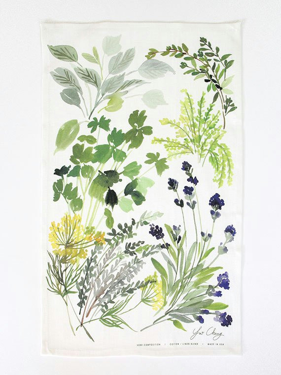 Drawings Of Flower Composition Herb Composition Watercolor Tea towel In 2019 Products