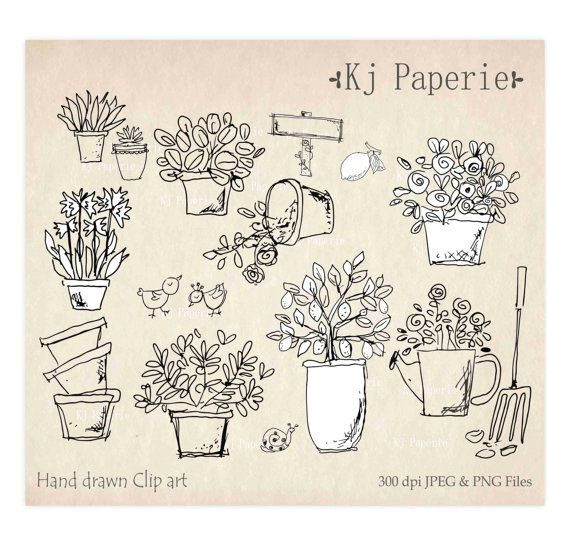 Drawings Of Flower Gardens Hand Drawn Garden Plants Clip Art Flowers Clip Art Pot Plants Clip