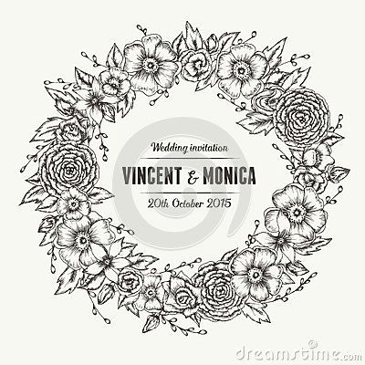 Drawings Of Flower Wreaths Vector Vintage Floral Wedding Invitation Hand Drawn Flower Wreath