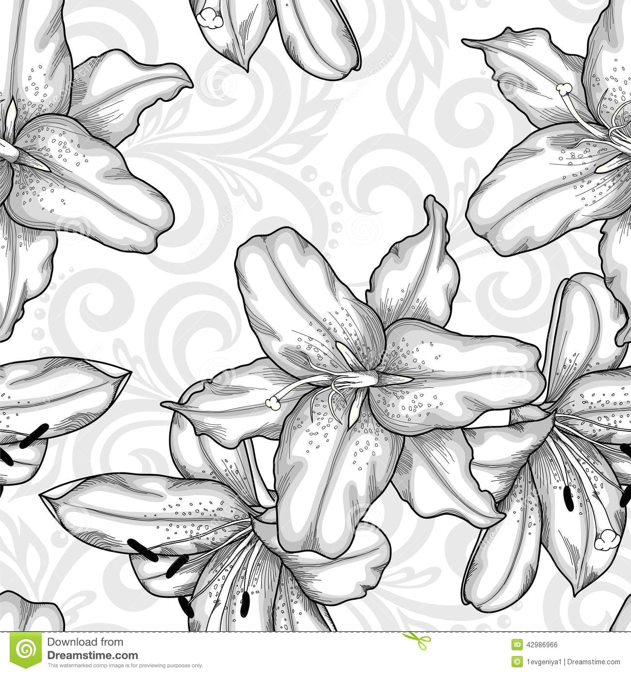 Drawings Of Flowers Abstract Black and White Seamless Pattern with Blue Lilies Flowers and
