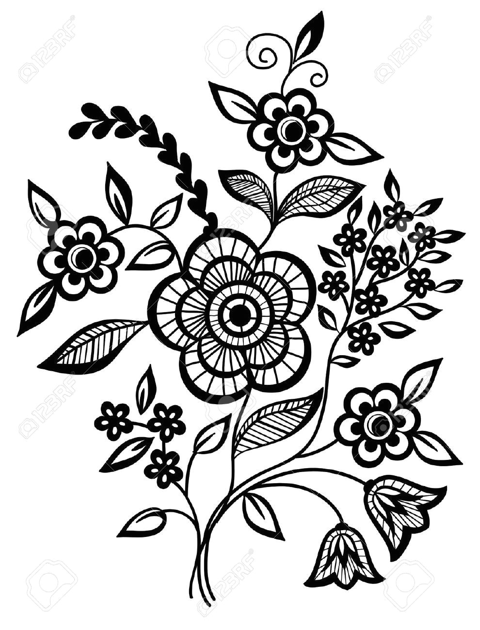 Drawings Of Flowers and Leaves Black and White Flowers and Leaves Design Element Royalty Free