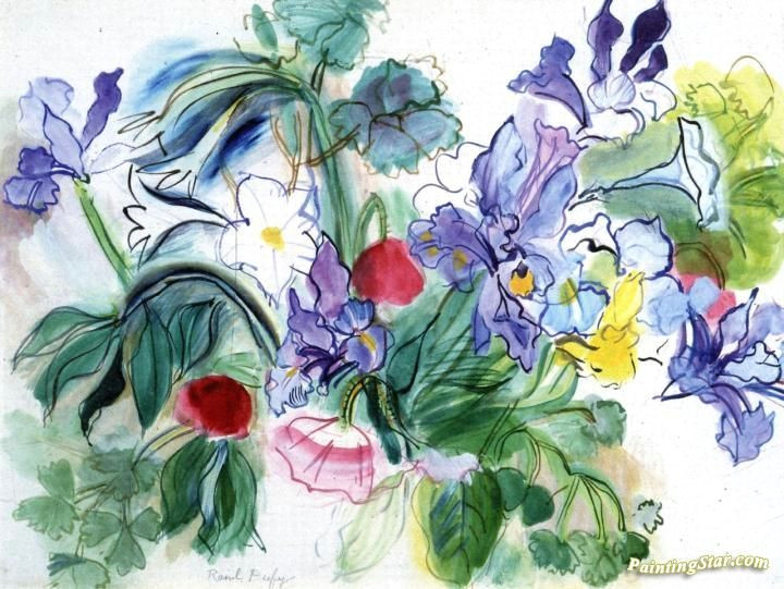 Drawings Of Flowers for Sale Bouquet Of Iris and Poppies Artwork by Raoul Dufy Hand Painted and