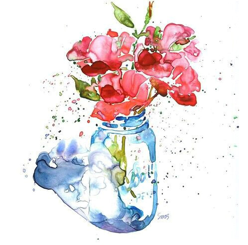 Drawings Of Flowers In A Jar Watercolor Art Of Flowers In A Mason Jar Watercolor Art In 2019