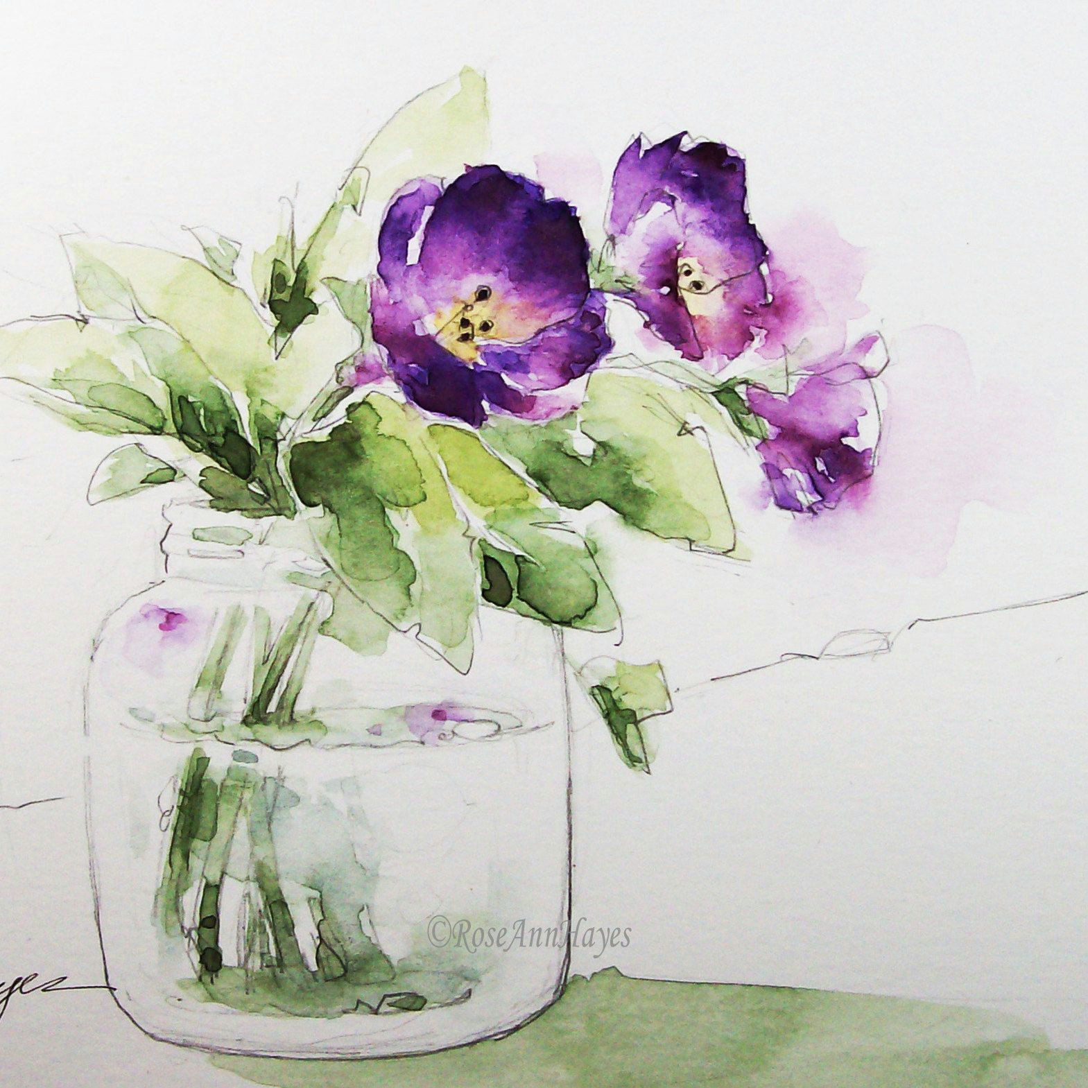 Drawings Of Flowers In A Jar Watercolor Paintings by Roseann Hayes by Roseannhayes On Etsy