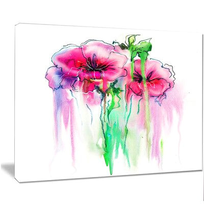 Drawings Of Flowers On Canvas Designart Colorful Hand Drawn Red Flowers Painting Print On